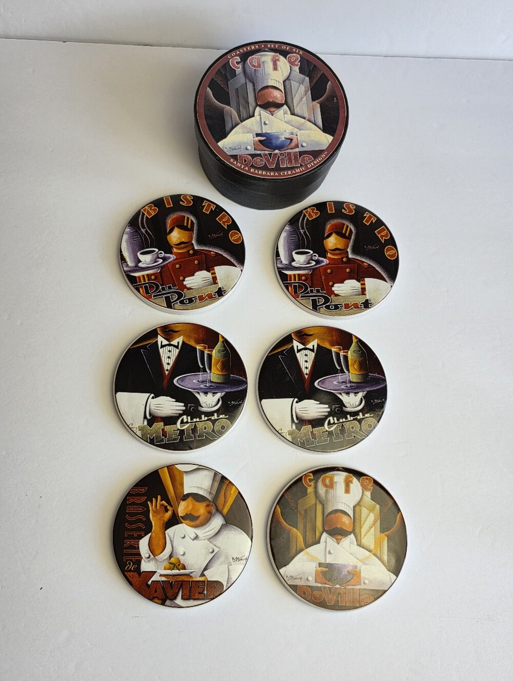 Coasters ~ M. Kungl Santa Barbara Ceramic Design Bistro Cafe Deville Chef Metro